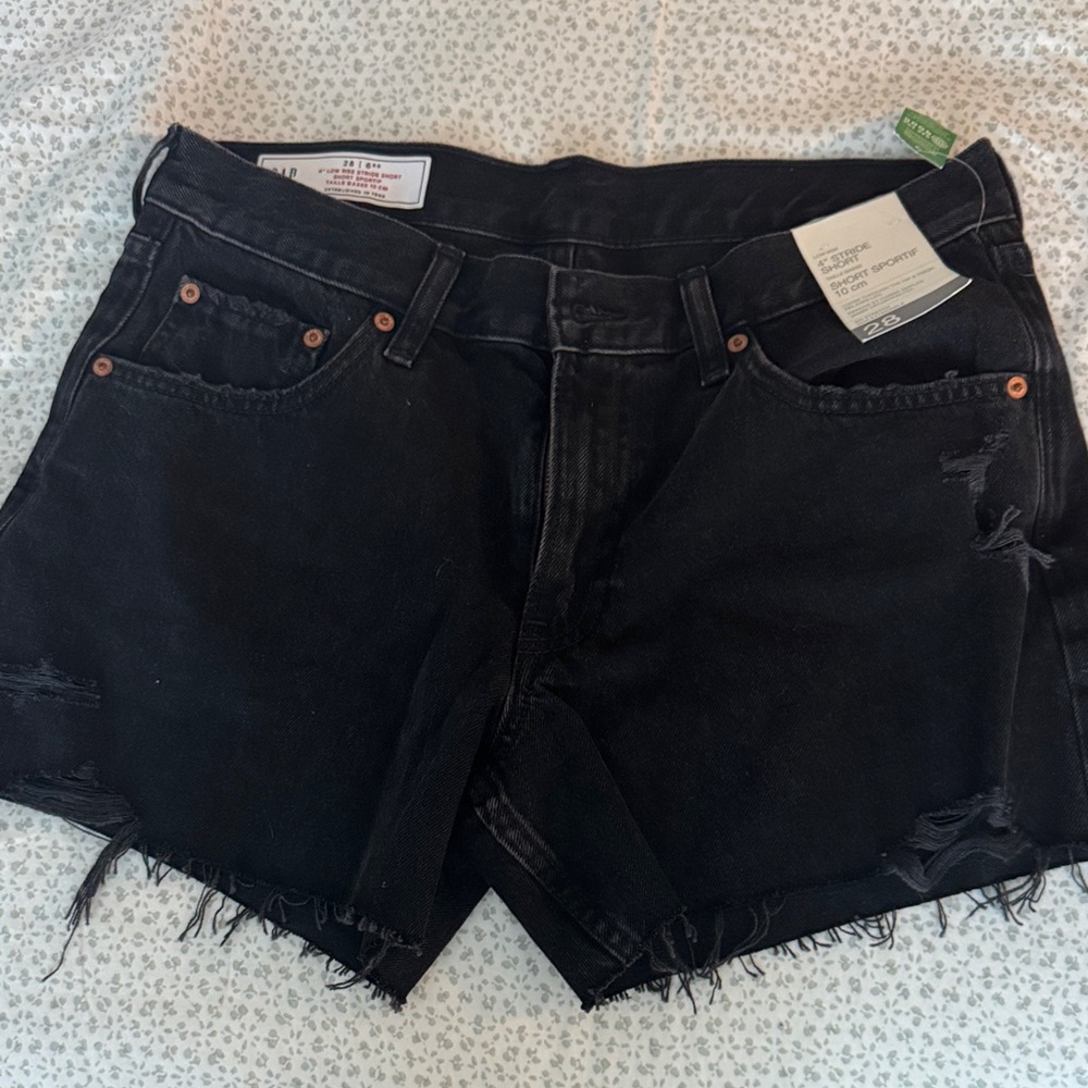 GAP Black Jean Shorts with Distressed Hem